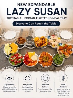 NEW Expandable Lazy Susan Turntable - Portable Rotating Meal Tray